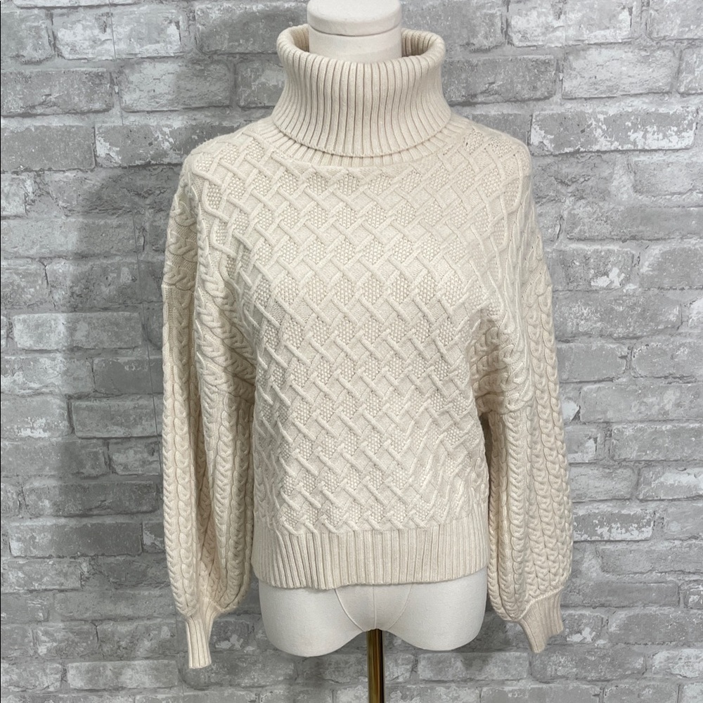 T Tahari Cream Cable Knit Turtleneck Sweater